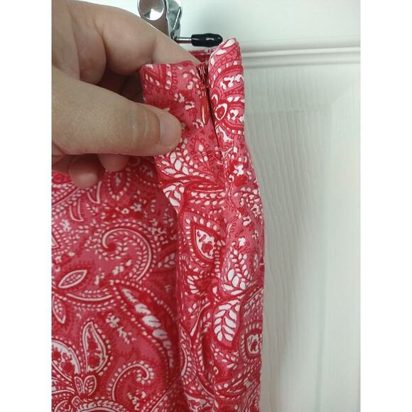 Talbots Woman 8 Pants Cropped Heritage Pink Paisley Side Zip Straight Leg - Picture 2 of 8